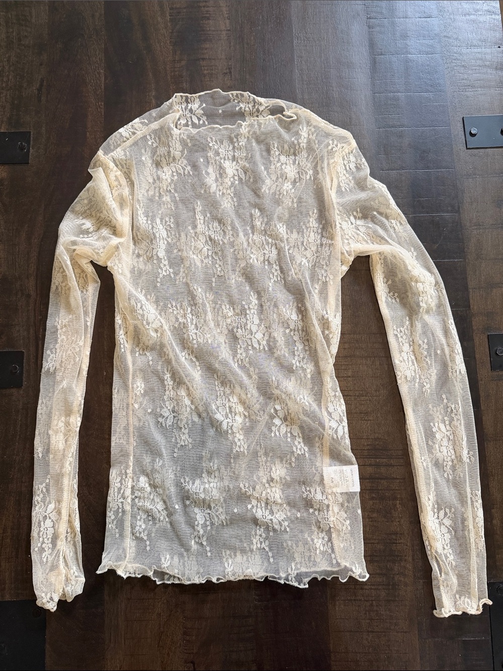 Sheer Floral Lace Long Sleeve Top - Cream